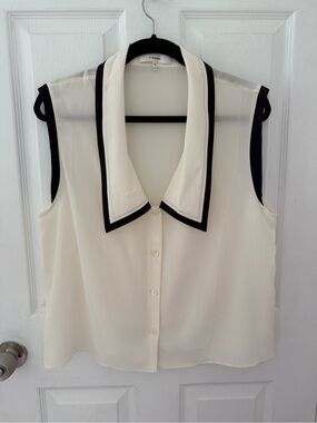 Frame Sleeveless Silk Sailor Top Cream and Black Size XL